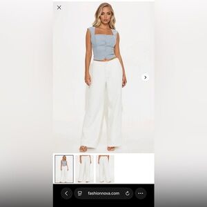 New with Tags Fashion Nova Womens Large Ivory Tweed High Rise Wide Leg Pants